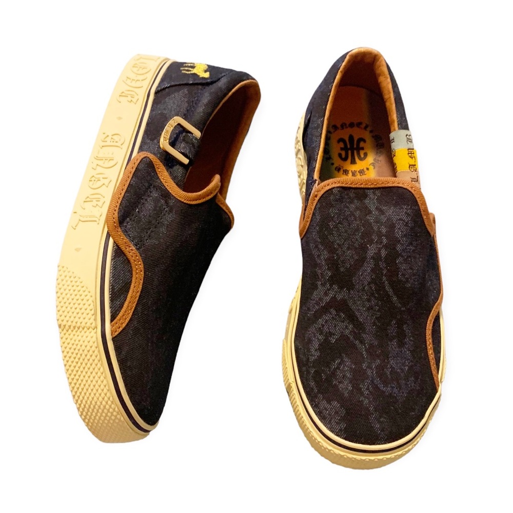L.A.M.B . Royal Elastics Katella Tex Navy Python Slip on sneakers 6  NWOT
